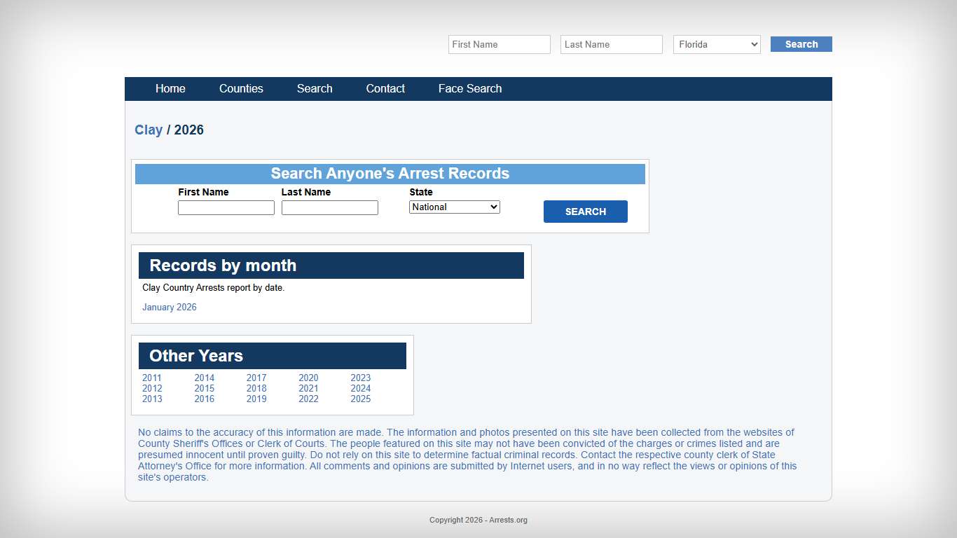 Clay County Arrest for 2026