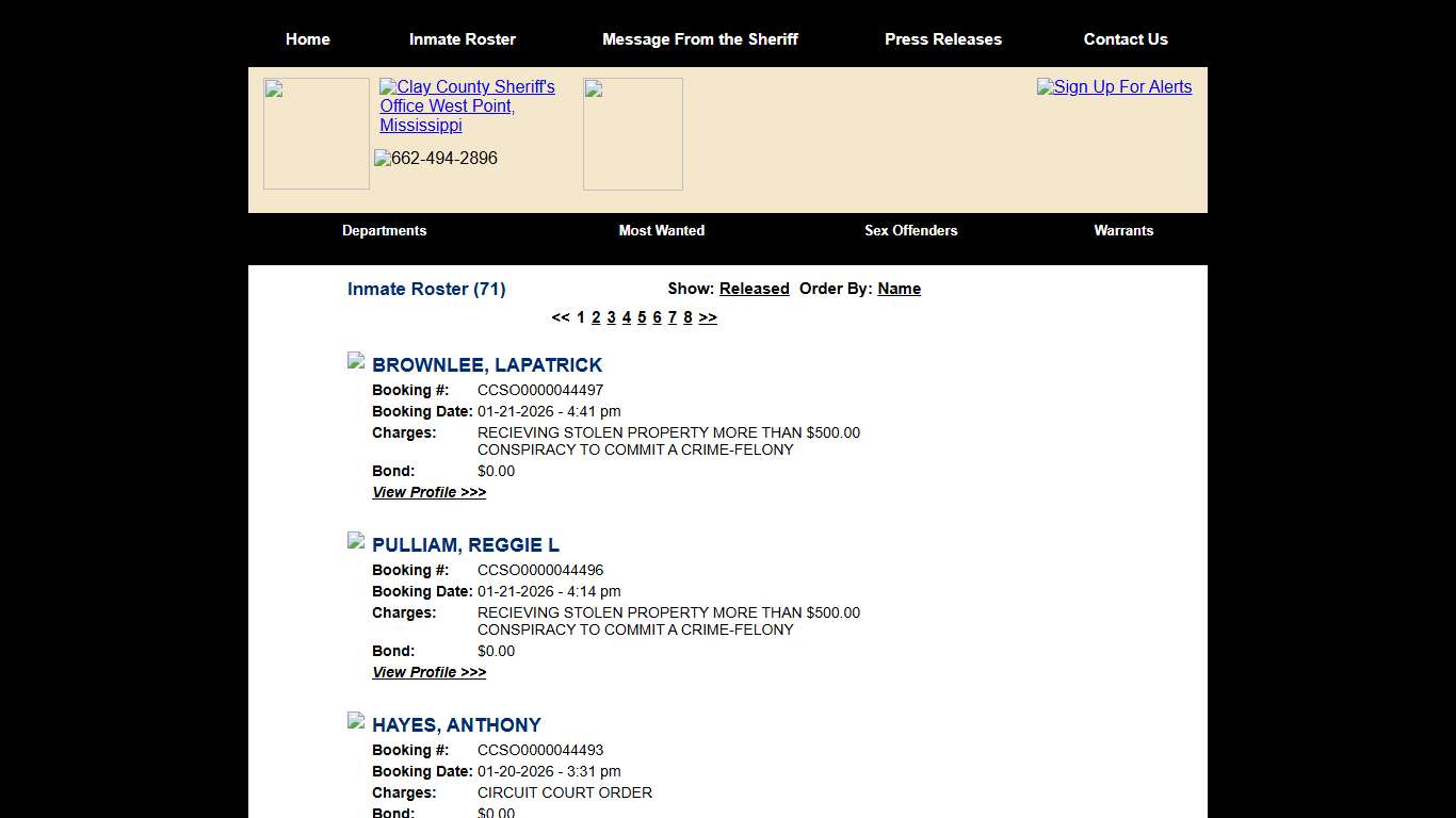 Inmate Roster - Current Inmates Booking Date Descending - Clay County Sheriff's Office